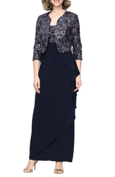 Alex Evenings Womens Scoop Neck Empire Waist Sequin Bodice Dress Bolero Jacket Set In Multi