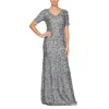 Alex Evenings Maxi Dress Women's Gunmetal Sequin Embroidered Detail Gbo539 In Gray