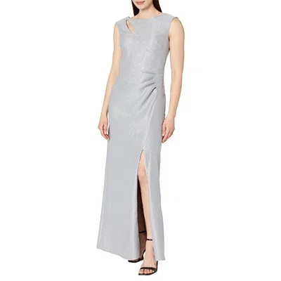 Alex Evenings Maxi Dress Women's Platinum Cutout Sleeveless Side Slit Gbo1325 In Silver