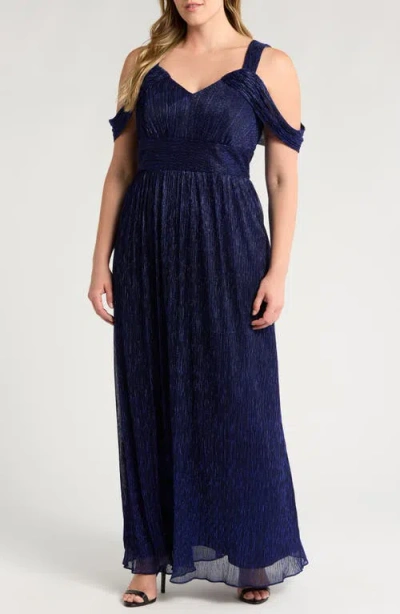 Alex Evenings Metallic Cold Shoulder Gown In Black Royal