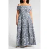 Alex Evenings Metallic Floral Brocade Off The Shoulder Gown In Silver Multi