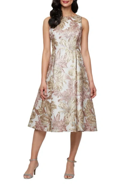 ALEX EVENINGS ALEX EVENINGS METALLIC FLORAL JACQUARD FIT & FLARE COCKTAIL DRESS