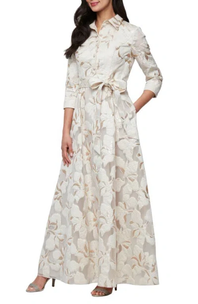 Alex Evenings Metallic Jacquard Ballgown In White