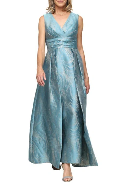 Alex Evenings Metallic Jacquard Column Gown In Blue
