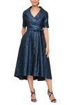 Alex Evenings Metallic Jacquard Portrait Collar Cocktail Midi Dress