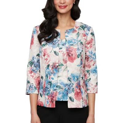Alex Evenings Metallic Jacquard Tank Top & Jacket Set In Blue