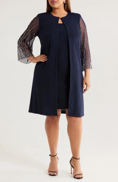 Alex Evenings Metallic Knit Cocktail Dress With Jacket