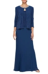 Alex Evenings Mother Of The Bride Dress With Embellished Jacket In Cobalt In Cobalt