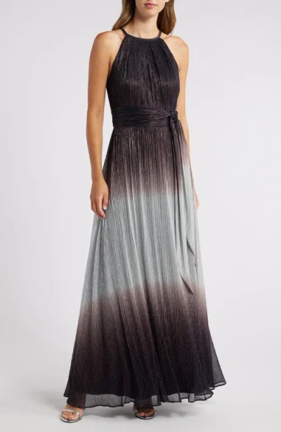 Alex Evenings Metallic Ombré Gown In Black Silver