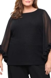 Alex Evenings Metallic Sheer Sleeve Top In Black