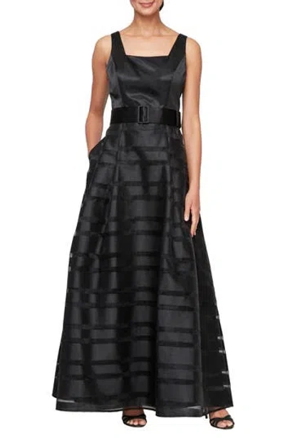 Alex Evenings Mixed Media Organza A-line Gown In Black