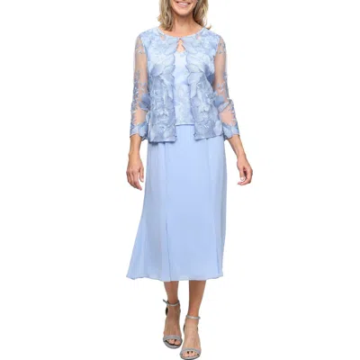 Alex Evenings Mock Jacket Midi Dress In Blue