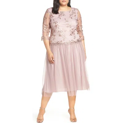 Alex Evenings Mock Two-piece Tea Length Dress In Antique Rose