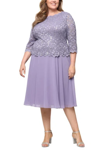 Alex Evenings Mock Two-piece Midi Dress In Purple