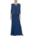 Alex Evenings Mother Of The Bride Dress With Embellished Jacket In Cobalt In Blue