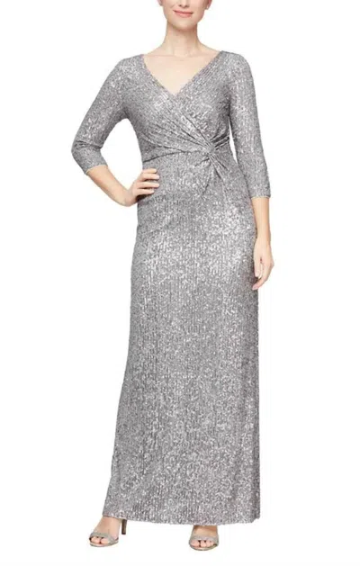 Alex Evenings Nicole Evening Dress In Silver