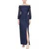 Alex Evenings Petite Off-the-shoulder Ruffle Gown In Navy