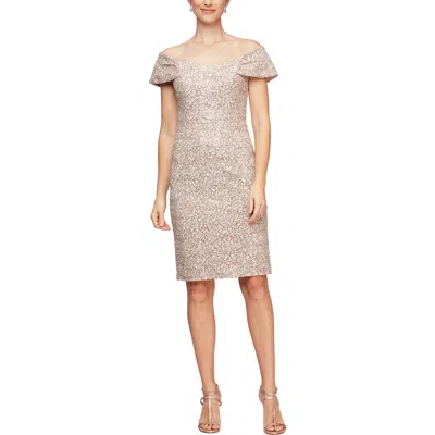 Alex Evenings Off The Shoulder Corded Embroidered Sheath Dress In Multi