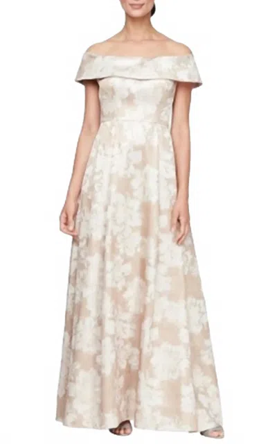 Alex Evenings Off The Shoulder Floral Dress In Champagne In Neutral