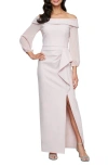 Alex Evenings Off The Shoulder Long Sleeve Gown In Blush