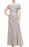 Alex Evenings Off The Shoulder Maxi Dress In Mink