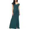 Alex Evenings Off The Shoulder Stretch Metallic Jacquard Gown In Green