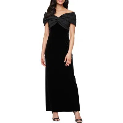 Alex Evenings Off The Shoulder Taffeta & Velvet Sheath Gown In Black