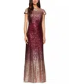 Alex Evenings Ombré Sequin Gown In Rose Gold/wine In Multi