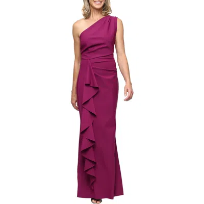 Alex Evenings One-shoulder Cascade Ruffle Gown In Purple