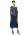 Alex Evenings Petite 2-pc. Lace Jacket Dress Set In Blue