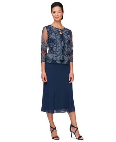 Alex Evenings Petite 2-pc. Lace Jacket Dress Set In Navy