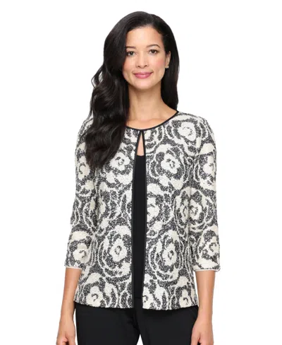 Alex Evenings Petite 2-piece 3/4-sleeve Patterned Top And Jacket In Gray