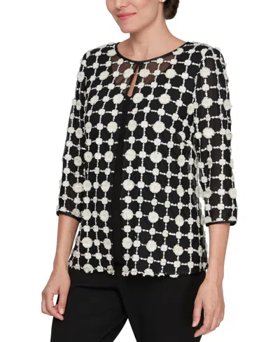Alex Evenings Petite 3/4-sleeve Embroidered Jacket & Tank Top Set In Black,taupe