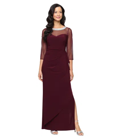 Alex Evenings Petite 3/4-sleeve Illusion Ruffled Gown In Purple