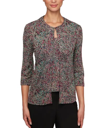 Alex Evenings Petite 3/4-sleeve Jacquard Jacket & Tank Top Set In Multi