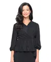 Alex Evenings Petite 3/4-sleeve Micro-pleated Top In Black