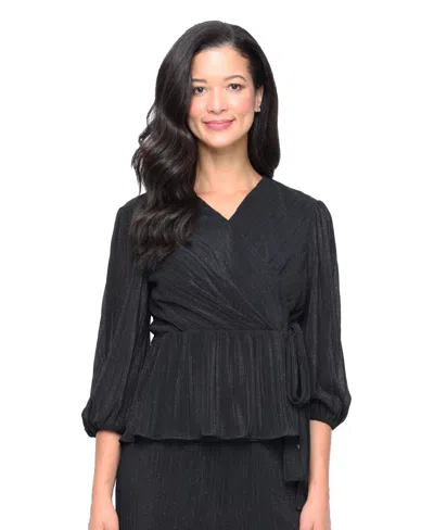 Alex Evenings Petite 3/4-sleeve Micro-pleated Top In Black