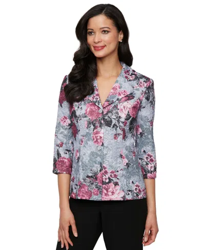Alex Evenings Petite 3/4-sleeve Printed Jacquard Jacket In Gray