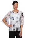 Alex Evenings Petite 3/4-sleeve Ruffle Blouse In Ivory Mult