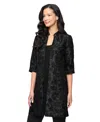 Alex Evenings Petite 3/4-sleeve Textured Jacquard Twinset In Black