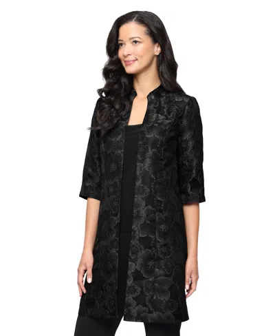Alex Evenings Petite 3/4-sleeve Textured Jacquard Twinset In Black