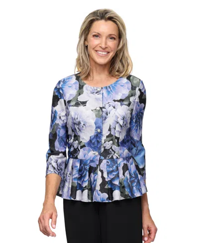 Alex Evenings Petite 3/4-length-sleeve Printed Top In Blue