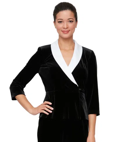 Alex Evenings Petite 3/4-sleeve Peplum V-neck Velvet Top In Black