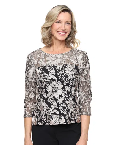 Alex Evenings Petite Boat Neck 3/4-sleeve Top In Black