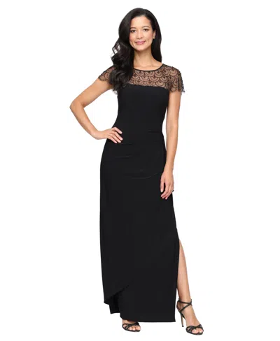 ALEX EVENINGS PETITE BOAT NECK A-LINE LONG DRESS