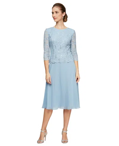 Alex Evenings Petite Boat Neck Midi Dress In Blue