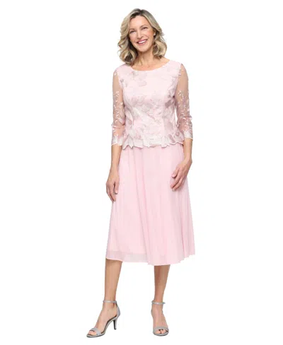 Alex Evenings Petite Boat Neck Midi Dress In Pink