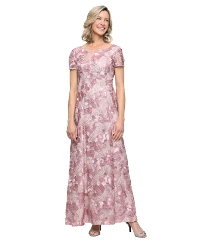 Alex Evenings Petite Boat Neck Short-sleeve A-line Gown In Pink