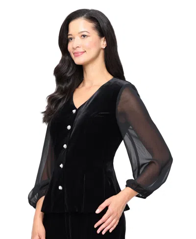 Alex Evenings Petite Button Detailing V-neck Top In Black