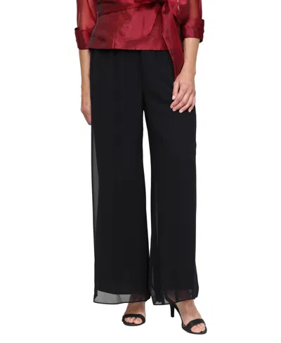 Alex Evenings Petite Chiffon Wide-leg Pull-on Pants In Black